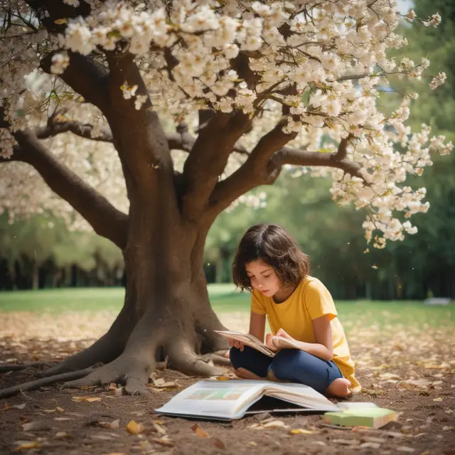 A child reads under a blooming tree, symbolizing the growth of knowledge through Education IRAs