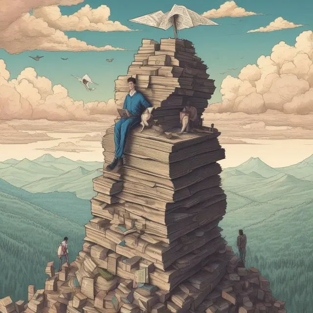 An image of a person wearing a suit (representing the tax man) and a student balancing on mountains symbolizing federal and state taxes related to Education IRAs.
