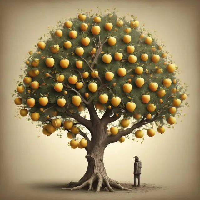 Golden apple tree blooming for Education IRA, maturing beneficiary harvesting knowledge