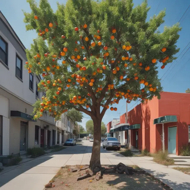 A flourishing rental property tree with branches yielding storage units, pet fees, parking permits, vending machines, and late fees as fruit