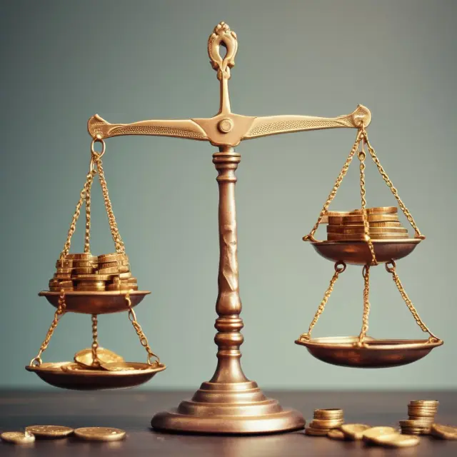 Gold scales balanced by tenants and gold coins, symbolizing effective gross income calculation in rental properties