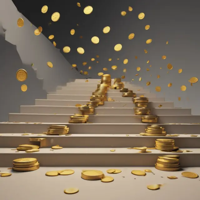 Image shows golden coins descending down a series of staircases, representing the impact of compounding periods on effective annual interest rates