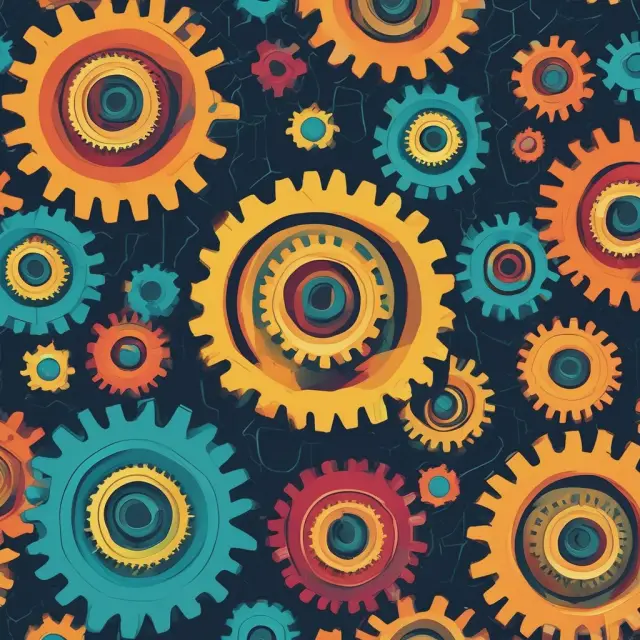 A system of interconnected gears representing various compounding frequencies in effective annual interest rate calculations.