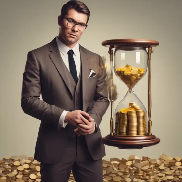 Bond investor calculating effective yield using hourglass filled with gold coins