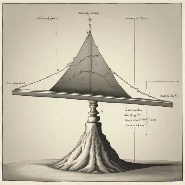 A rational investor balancing risk and reward on a seesaw while assessing efficient markets and asset returns following a normal distribution