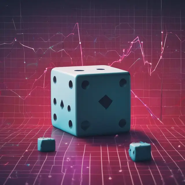 A large dice with various stock market graphs on its six faces, representing the unpredictability of stock prices in line with EMH.