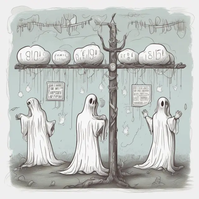 Three transparent ghosts symbolizing strong, semi-strong, and weak market efficiency guiding stock prices