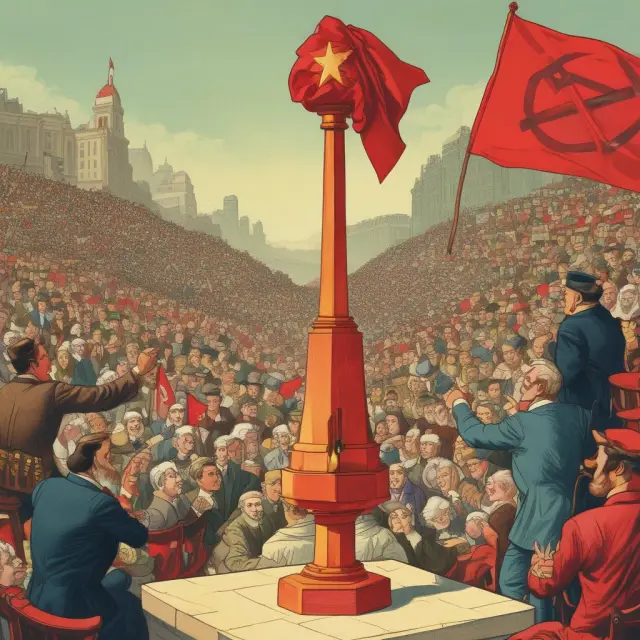 Two scales balancing with gold coins shifting from the rich to the poor, symbolizing Marxist egalitarianism