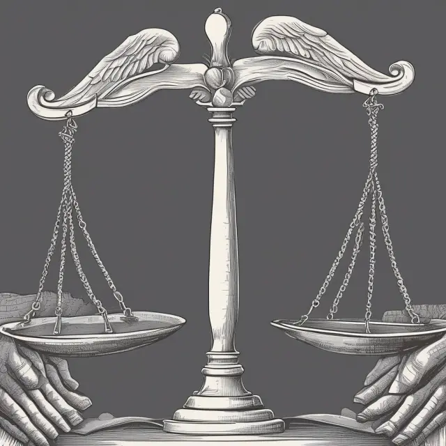 A set of scales evenly balanced by various hands representing diversity, symbolizing legal egalitarianism and equal treatment under the law