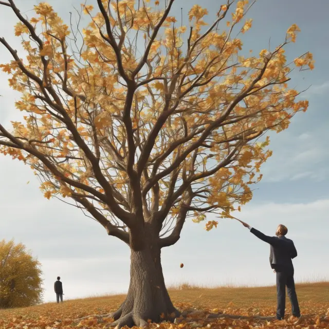 An image of autumn leaves blowing in the wind, symbolizing consumers switching between goods based on price changes and cross-price elasticity.