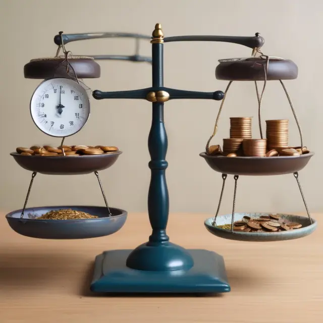 Person deciding between traditional and Roth retirement contributions: A metaphorical balance scale comparing tax implications and growth scenarios