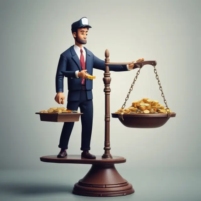 An employee balancing gold coins and paper money on a scale, representing the elective deferral contribution limit.