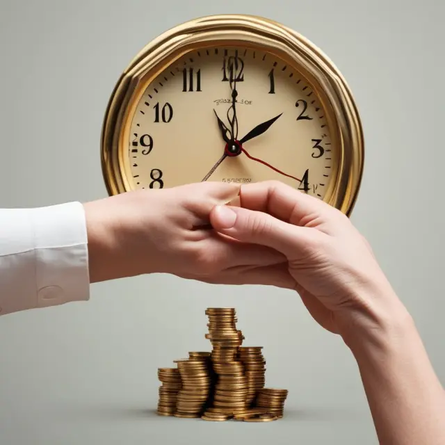 Golden hands stacking savings with a clock illustrating catch-up contributions to retirement.