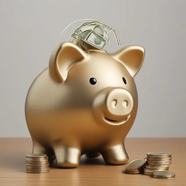 Golden piggybank with compartments for taxable, tax-advantaged accounts, and the bucket approach.