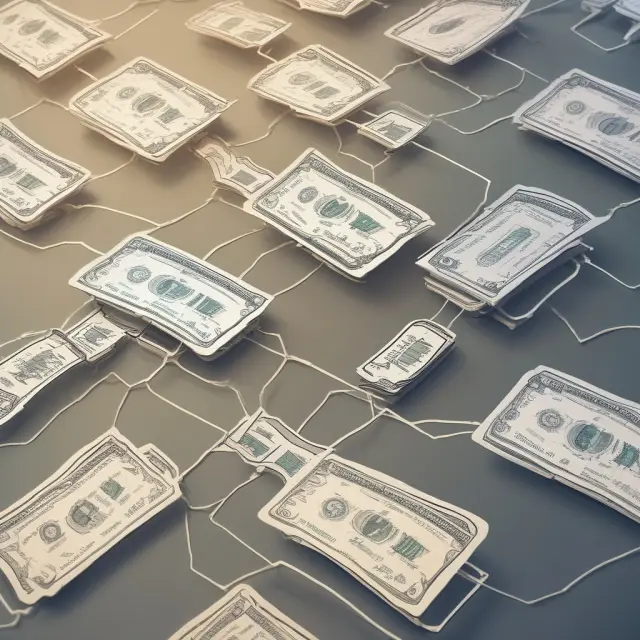 A digital river with various bills floating and merging into an online banking platform, illustrating the connection between electronic bill payment and presentment (EBPP) in online banking.