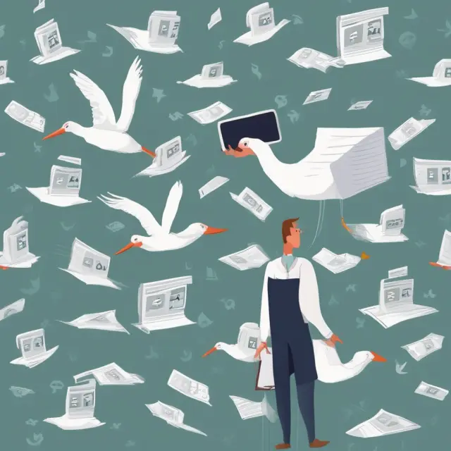 Storks delivering electronic health bills to patients, improving billing efficiency and convenience