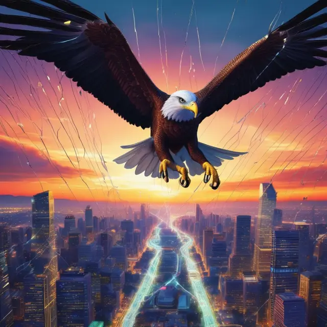 Eagle flying over a digital network, symbolizing secure and efficient electronic checks transfer.