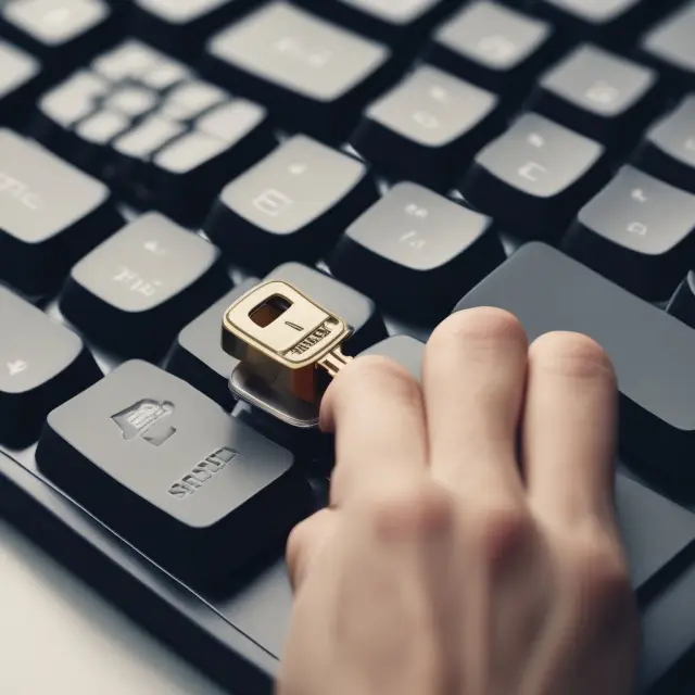 Hand with shield guarding a laptop and electronic check keyboard