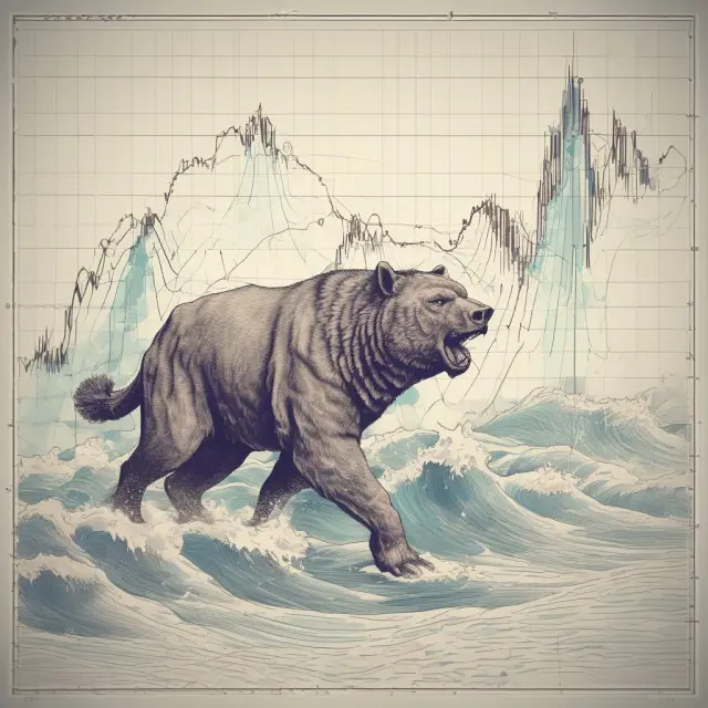 A visual representation of Elliott Wave oscillator with bull and bear waves harmoniously interacting on a dual-axis chart.