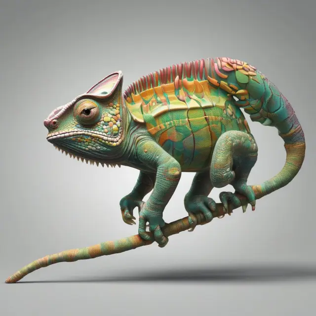 A green chameleon morphing between two price bars, representing the adaptive nature and relevance of Exponential Moving Averages in financial analysis