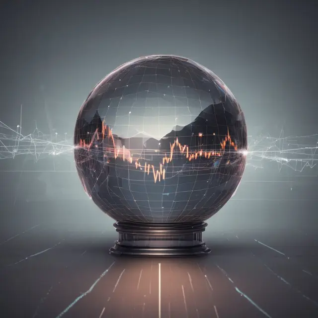Crystal ball displaying exponential moving averages (EMAs) in a metaphorical representation of data points orbiting the sphere