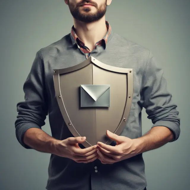 Person protecting their email account from phishing scams and fraudsters, ensuring secure email money transfers