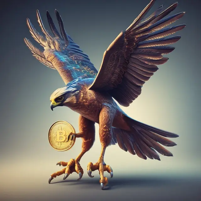 A mythical banking falcon releases digital coins towards a recipient through the internet, illustrating email money transfers