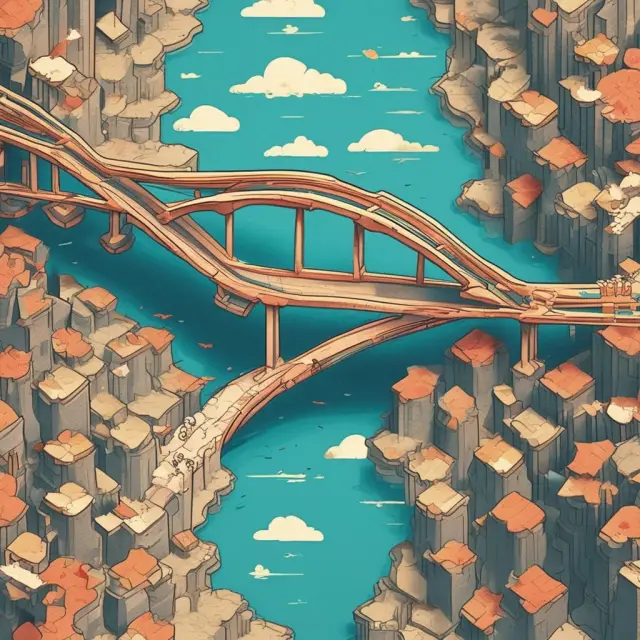 A bridge connecting two interlocking puzzle pieces, representing the secure and efficient email money transfer process.