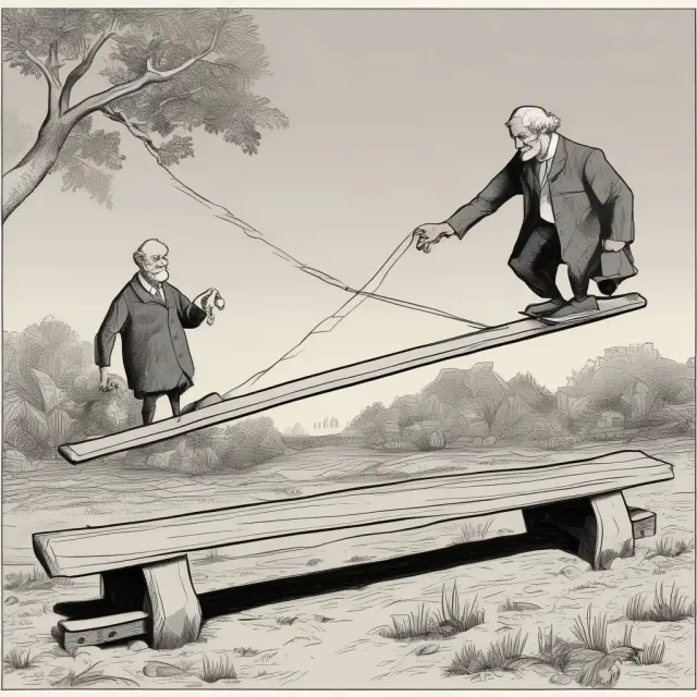 See-saw illustrating embargoes as economic sanctions, showing a balance between punishment for governments and challenges for innocent populations.