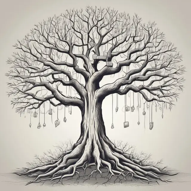 A corrupted corporate tree with embezzlement, Ponzi schemes, and other white-collar crimes represented as poisonous roots causing financial damage.