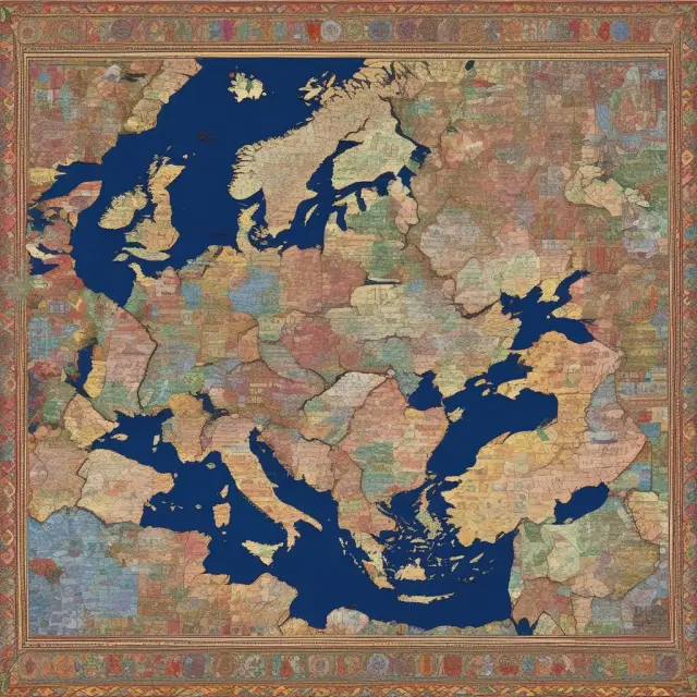 A colorful tapestry weaving together Europe, Middle East, and Africa, illustrating various stock market indices like FTSE100, Euro Stoxx 50, MSCI Middle East, and MSCI Africa ex-South Africa.