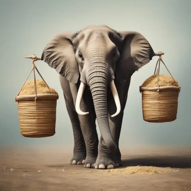 Elephant carries baskets representing different emergency fund sizes: 3-6 months and 8 months