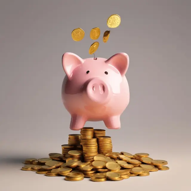 Golden coins flowing into a piggy bank, symbolizing effective emergency fund contributions through budgeting and smart saving.