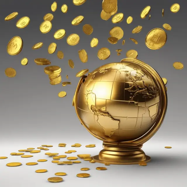 A golden globe of emerging markets releasing coins that flow into a diversified investment portfolio, enhancing resilience and returns