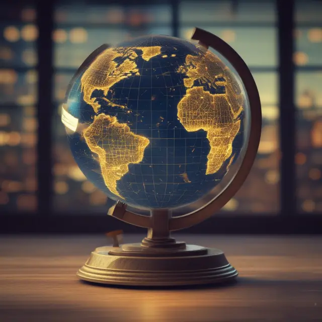 A vintage globe lit by dynamic emerging market bond indexes, symbolizing past, present and future trends in global economic development