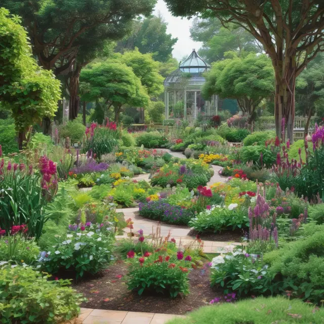 A lush garden teeming with diverse plants representing emerging industries. Labels read FAQs about investment potential and risks in these burgeoning sectors.