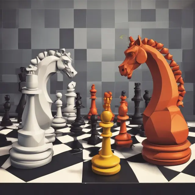 A dynamic chessboard depicts giants and startups in emerging industries, highlighting barriers to entry and competition from established companies.
