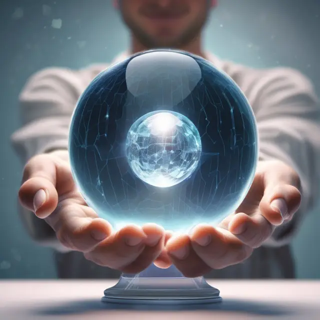 Hand grasping a crystal ball representing the future growth of Virtual Reality and its applications