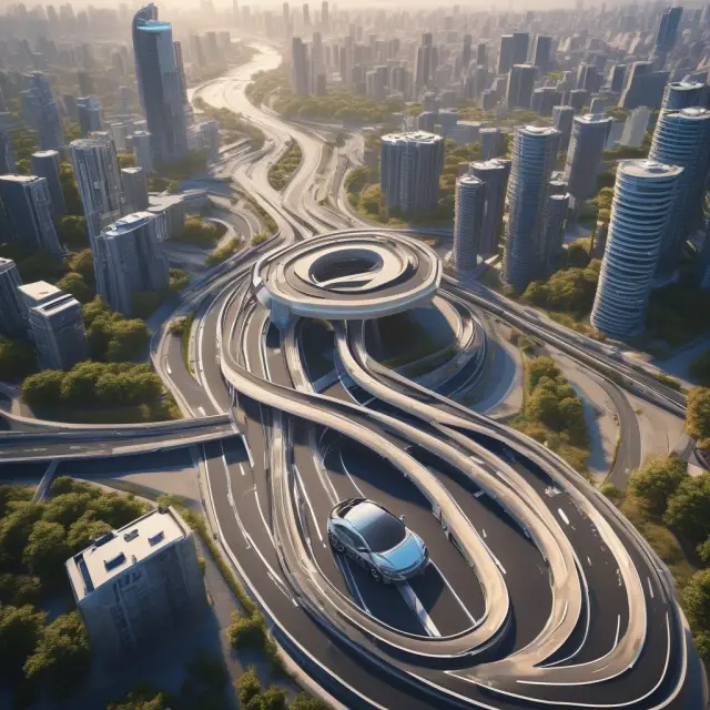 An autonomous car on a winding road faces competition from other brands