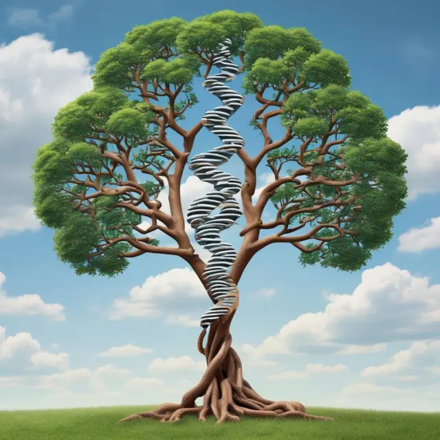 DNA strand splitting into a tree with the label