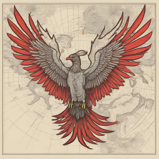 Industrialization strategies and financial system development symbolized by a phoenix emerging from a world map