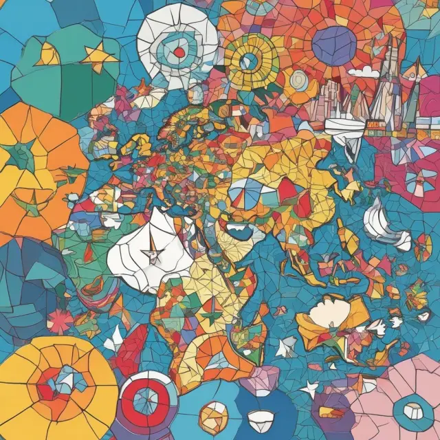 A colorful mosaic depicting the BRICS countries, symbolizing diverse emerging markets