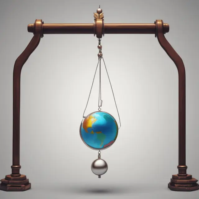 Image of a pendulum swinging between two indices: MSCI World and Emerging Markets, representing the potential rewards and risks associated with diversification.