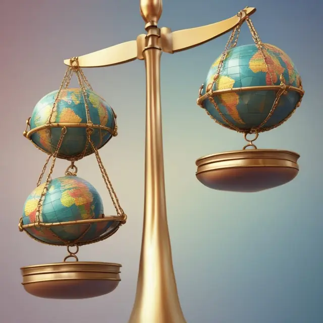 A balanced scale representing emerging markets with one side showing a sun and the other, a storm - illustrating their potential for growth and risk.