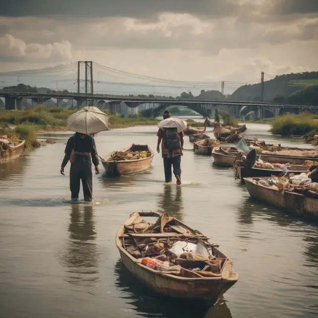 Emigrants releasing rivers of remittances, representing economic growth and challenges for social services in sending countries
