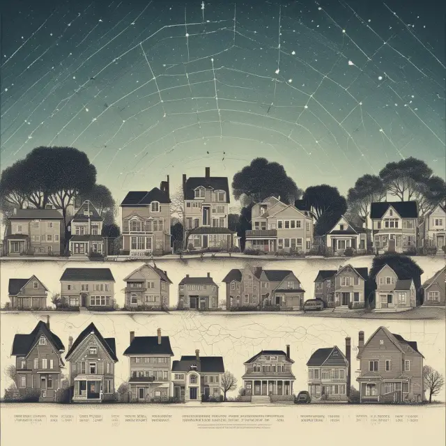 A starry night sky with five stars representing different types of eminent domain takings - complete, partial, temporary, regulatory, and inverse.