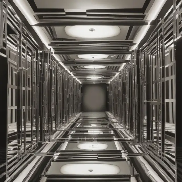 A person navigates a maze of mirrors, with each reflection representing a stage in the eminent domain process