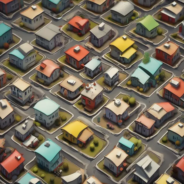 An eminent domain chess piece shapes an urban landscape with buildings representing property rights and public projects