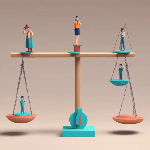 A balance scale with employer-paid fees on one pan and applicant-paid fees on the other, illustrating comparison of their advantages and disadvantages in hiring
