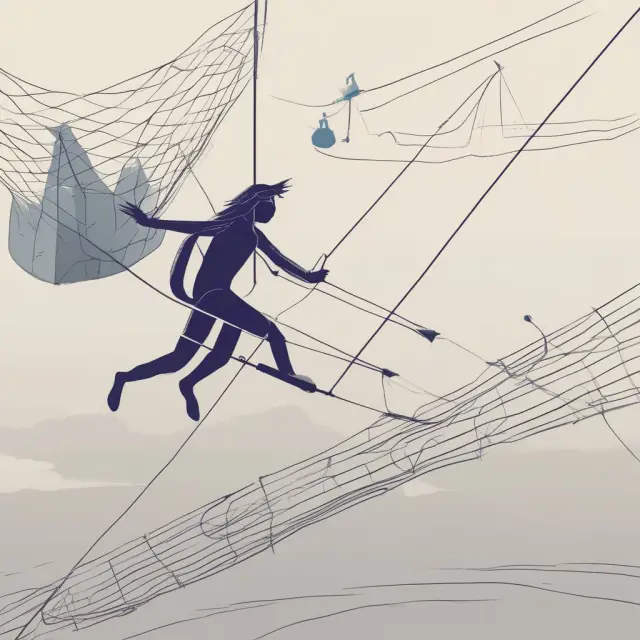 Person balancing on a tightrope with Employment Insurance safety net beneath